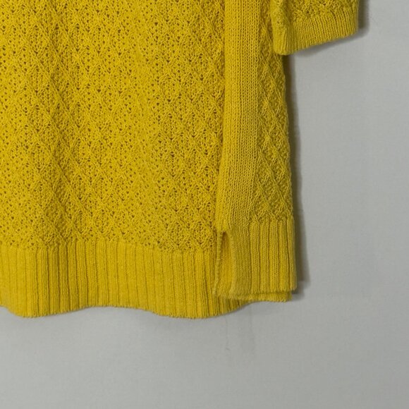 Talbots 100% Cotton Diamond Print Knit Boatneck Tunic Sweater Ribbed Yellow 2X - Picture 3 of 8
